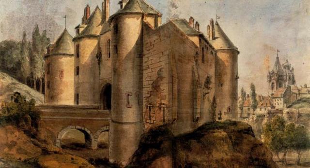 Peronne somme le chateau au moyen age gravure